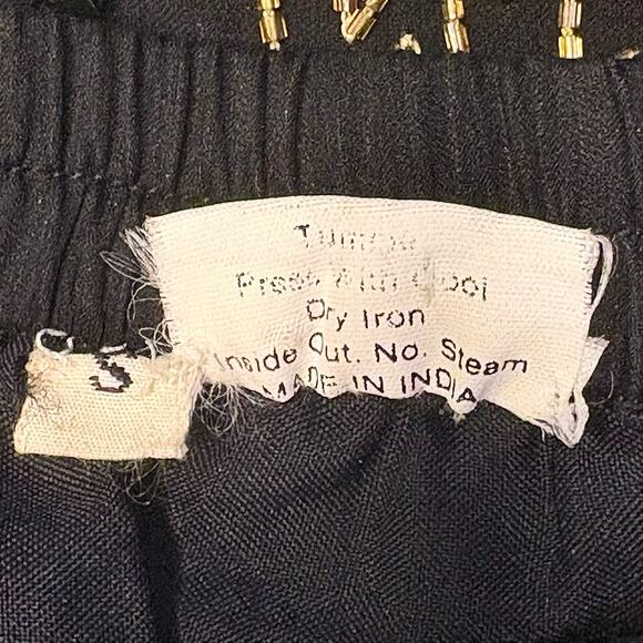 Vintage 80s Black Sequin Gold Leaf Beaded Midi Skirt Glam Cocktail Evening Small - Picture 9 of 11